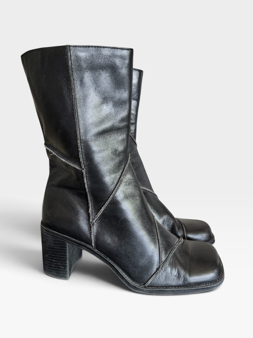 Relativity Black Leather Mid-Calf Block Heel Boots